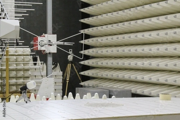 Obraz Antenna for electromagnetic compatibility radiated immunity testing in a semi anechoic chamber. EMC waves spectrum field GTEM cell laboratory