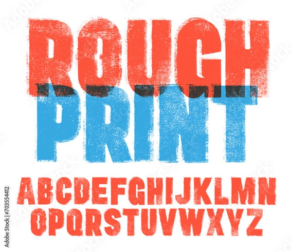 Fototapeta Letterpress Font with a Rough Mis-printed Letterpress and Rolled Ink texture. Bold condensed font. Highly detailed individually textured characters 