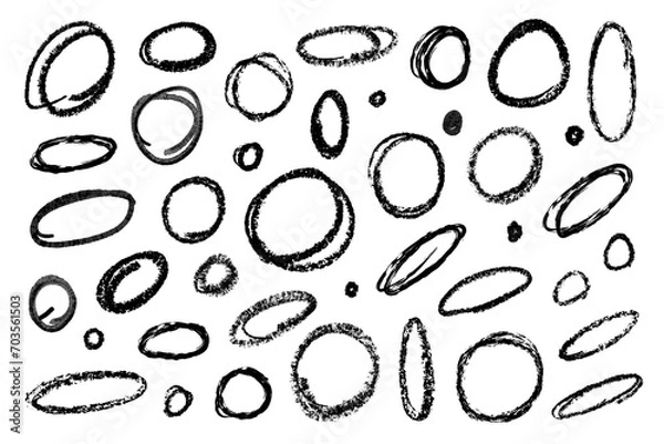 Obraz A set of hand drawn black line circle doodles, squiggles and swirl lines, png transparent background