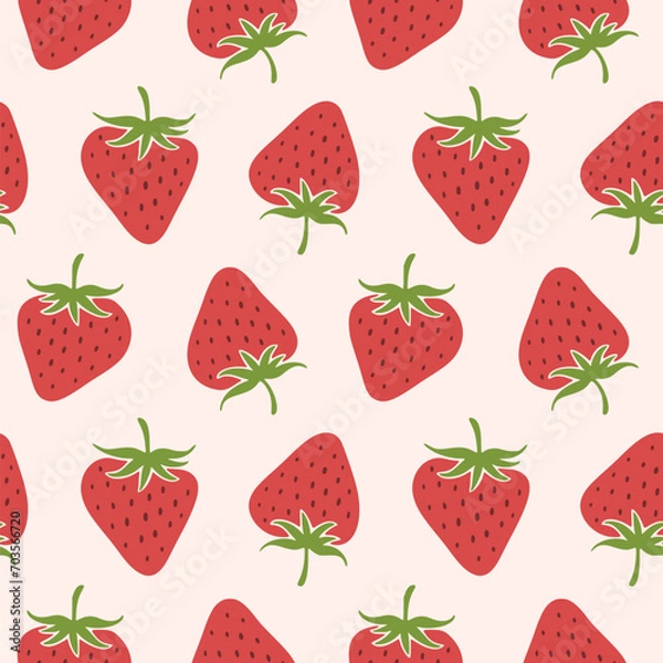 Obraz Summer doodle hand drawn strawberries seamless pattern, decorative strawberry texture textile design
