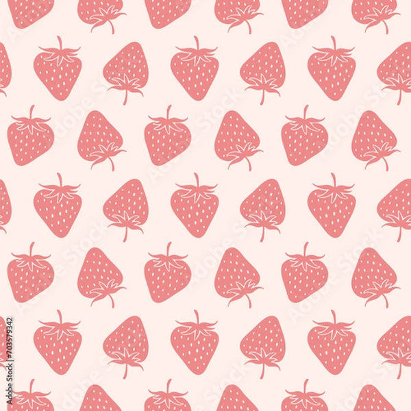 Obraz Summer doodle hand drawn strawberries seamless pattern, decorative strawberry texture textile design