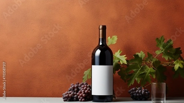 Fototapeta Red Wine bottle on background. Product packaging brand design. Mock up with space for text and design.