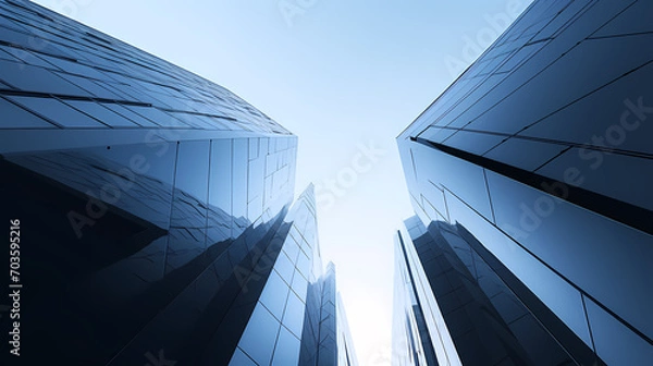 Fototapeta 3D rendering of futuristic architecture, skyscraper building with curved glass windows