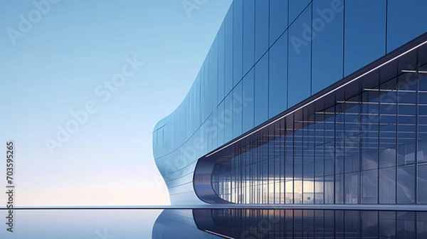 Fototapeta 3D rendering of futuristic architecture, skyscraper building with curved glass windows