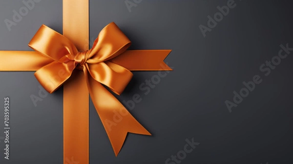 Obraz A vibrant Orange gift ribbon with a bow against a gray background
