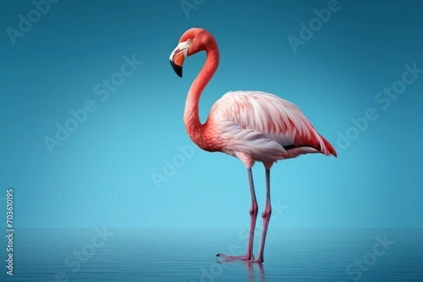 Fototapeta A hyperrealistic illustration presents a graceful flamingo standing in the middle of a body of water.