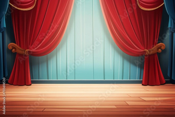 Obraz Theater stage with red curtains and spotlights AI Generative