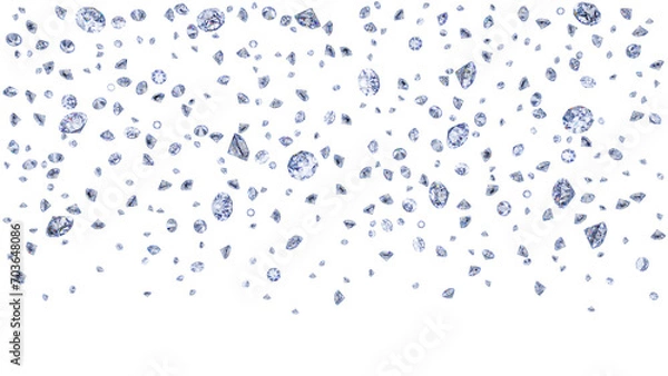 Fototapeta Clear shiny falling diamonds isolated on transparent background. png. 3d render illustration