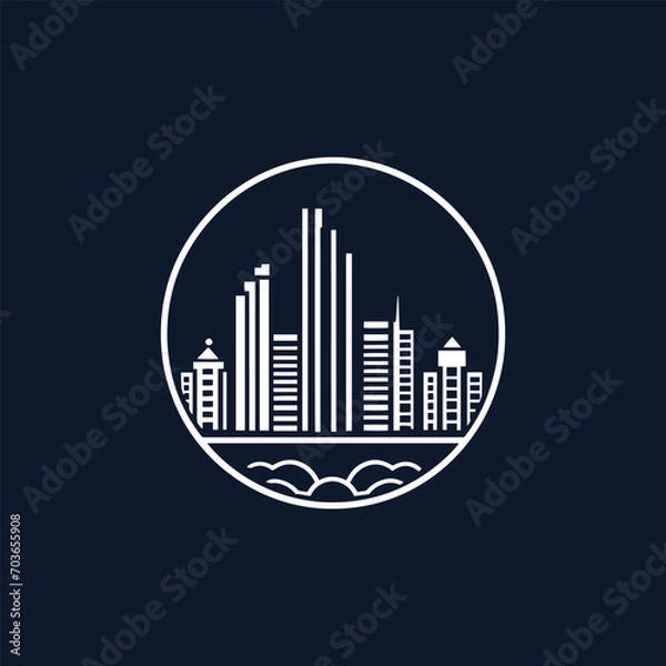 Fototapeta A logo for a real estate company, detailed and minimal modern very professional, 2d lineal vector, monotone outline