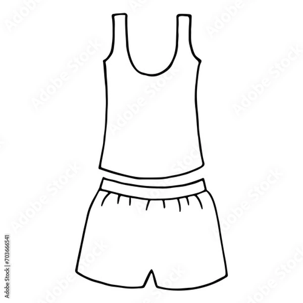 Fototapeta Shorts and undershirt. Clothes isolated on white background.  Outline drawn vector illustration. sleep clothes