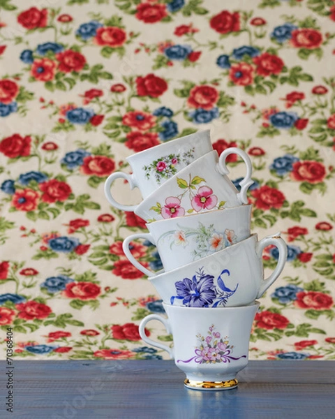 Obraz Stack of vintage tea cups