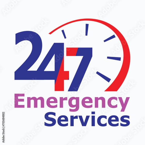 Fototapeta 24/7 Emergency  Services in abstract style on white background. Customer service. Online support call center. Flat vector. Logo vector.eps-10