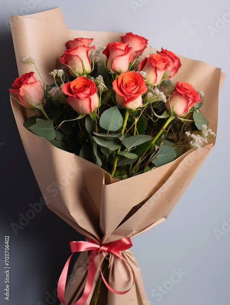 Obraz Valentine's day red and white roses bouquet close-up