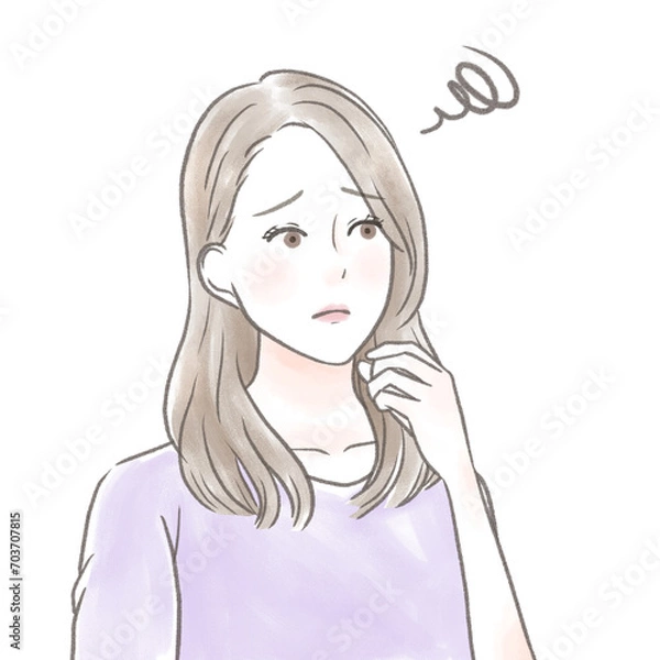 Obraz 遠くを見て困った顔をしている主婦