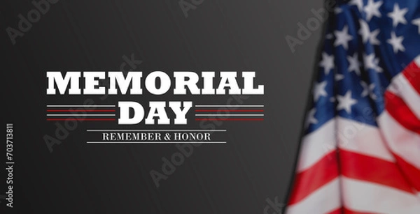 Fototapeta Memorial Day. Remember and Honor. United states flag poster. American flag and text on black with stars background for Memorial Day. Vector illustration.