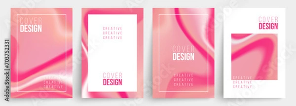 Fototapeta Set of cover designs. Abstract backgrounds with bright pink dynamic gradients. Flowing colors. Graphic templates. Vector illustration.