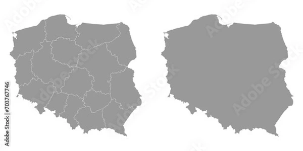 Fototapeta Poland gray map with provinces. Vector illustration.