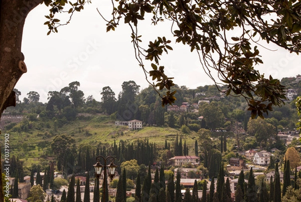 Fototapeta Panoramic view in the park of New Athos, Georgia, Abkhazia