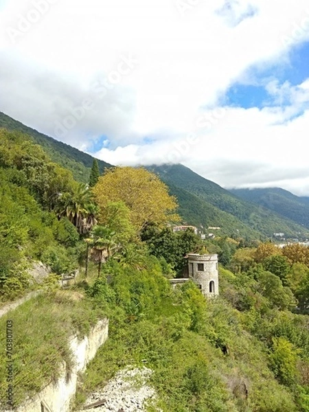 Fototapeta Green mountain view in Gagra city in Abkhasia, Georgia