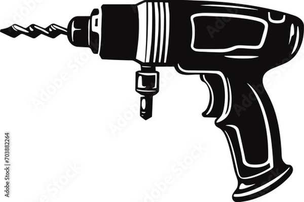 Fototapeta Hand Drill Silhouette. Black and White Icon Design Element on Isolated White Background. AI generated illustration.