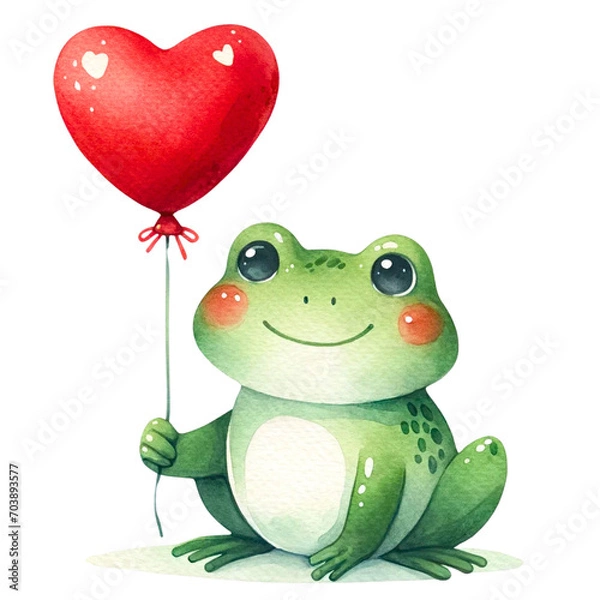 Obraz Watercolor frog with balloon
