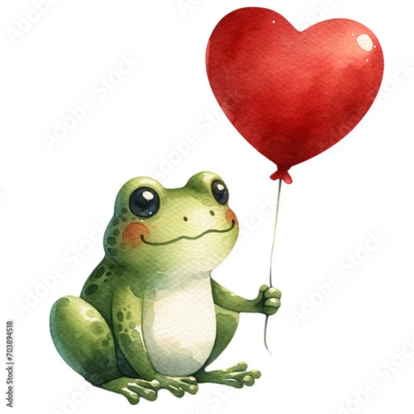 Obraz Watercolor frog with balloon