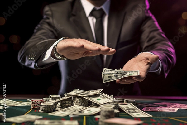 Fototapeta Confident Man in Suit Holding Money Close-up
