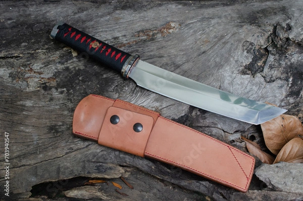 Fototapeta Red and black colure with tanto knife handle wraping