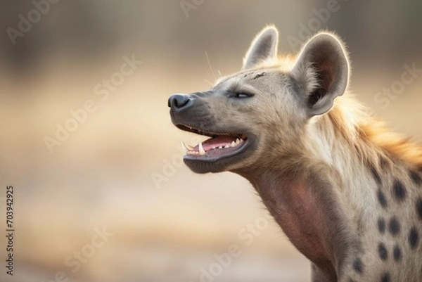 Fototapeta laughing hyena in profile with ears back