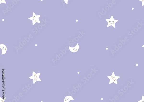 Fototapeta cute moon seamless pattern, moon and crescent doodle for kid violet background