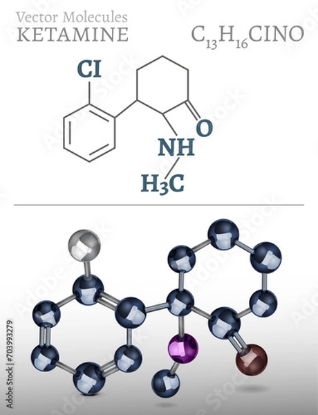 Fototapeta Ketamine, ketalar molecule. Structural chemical formula. Vector