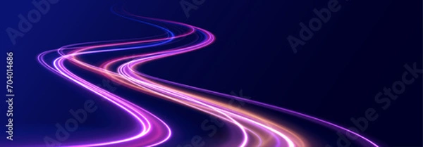 Fototapeta Light trail wave, fire path trace line, car lights, optic fiber and incandescence curve twirl. Rotating dynamic neon circle. Colored shiny sparks of spiral wave. 