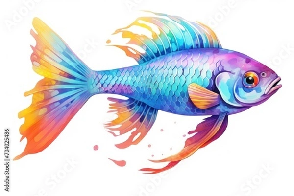 Obraz  a colorful fish on a white background with a clipping path to the bottom of the fish and bottom of the fish to the top of the bottom of the image.