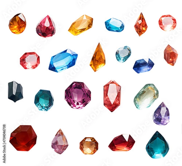Fototapeta Set of colorful gemstones  isolated on the transparent background PNG.