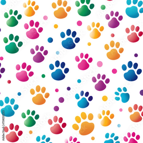 Fototapeta Colorful dog paw print pattern background 