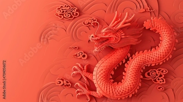 Fototapeta 3d style minimalistic chinese new year with dragon composition bright colors and solid background 