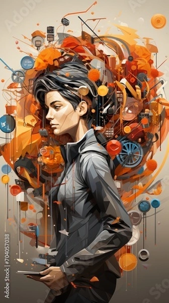 Fototapeta A woman standing in front of an abstract background