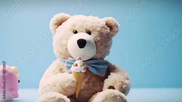 Fototapeta portrait of teddy bear with ice cream, generative ai