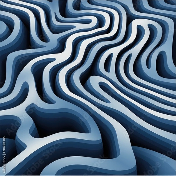 Fototapeta Optical illusion sqaure - The composition should feature flowing lines that are even and clean and monochrome landscapes in cool blue tones exactly hex# 0074D9, with subtly distorted figures that guid