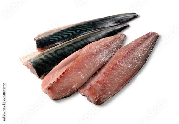 Obraz Raw mackerel fillets on white background