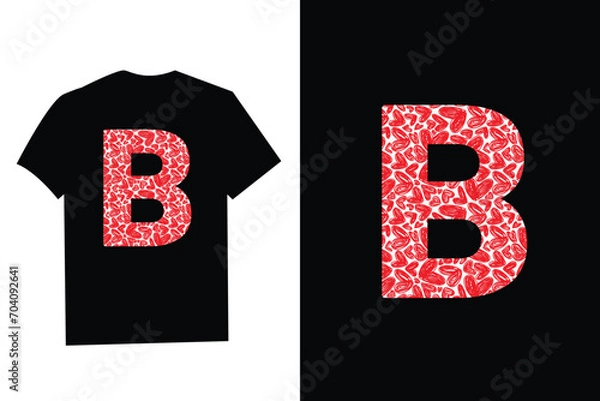 Fototapeta Pink Red Heart Valentines Day Initial Monogram Letter "B" T-Shirt