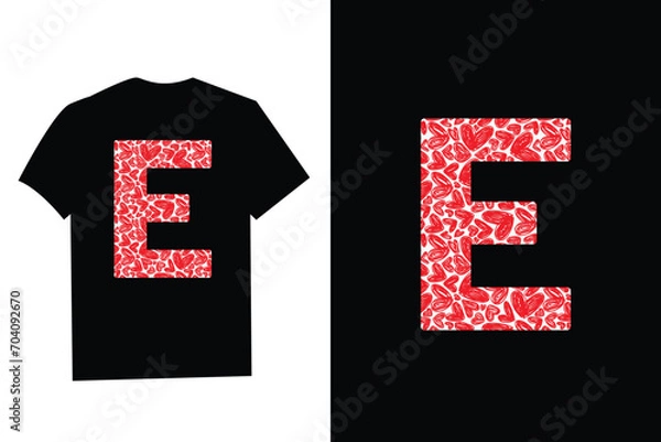 Fototapeta Pink Red Heart Valentines Day Initial Monogram Letter "E" T-Shirt