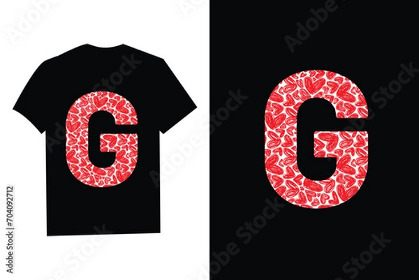 Obraz Pink Red Heart Valentines Day Initial Monogram Letter "G" T-Shirt