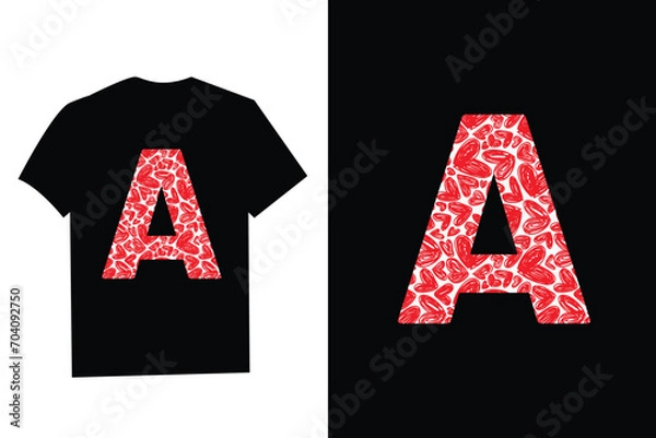 Fototapeta Pink Red Heart Valentines Day Initial Monogram Letter "A" T-Shirt
