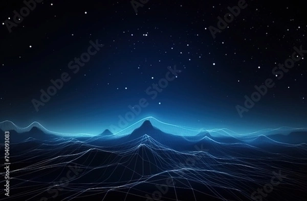 Fototapeta Blue and Black Wireframe Mountain Landscape