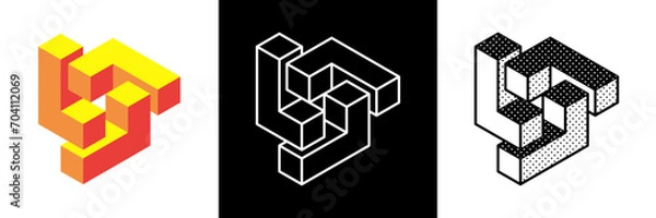 Fototapeta Abstract minimal shape. Isolated geometric designs. Impossible shape. Optical illusion. Vector illustration.