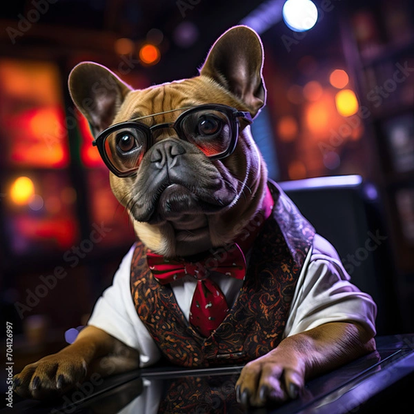 Obraz French Bulldog hosting news broadcast, podcast, streaming