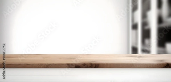 Fototapeta Light wood table top on blur white gray abstract background - can be used for display or montage your products