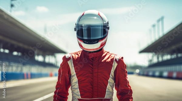 Obraz concept racer,Man dressed as a racer, Motorsport car racer in race car track.