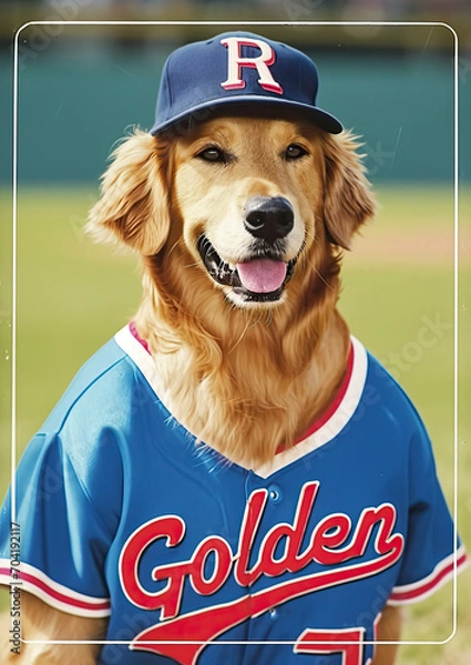 Obraz Golden retriever baseball trading card baseball field background